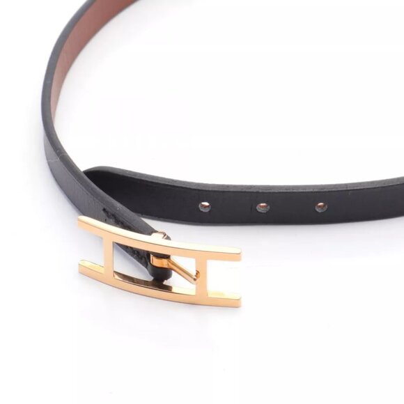 Auth HERMES Hapi 3 Bracelet Swift leather Gold Plated Black Gold Used Women GHW - Picture 4 of 4